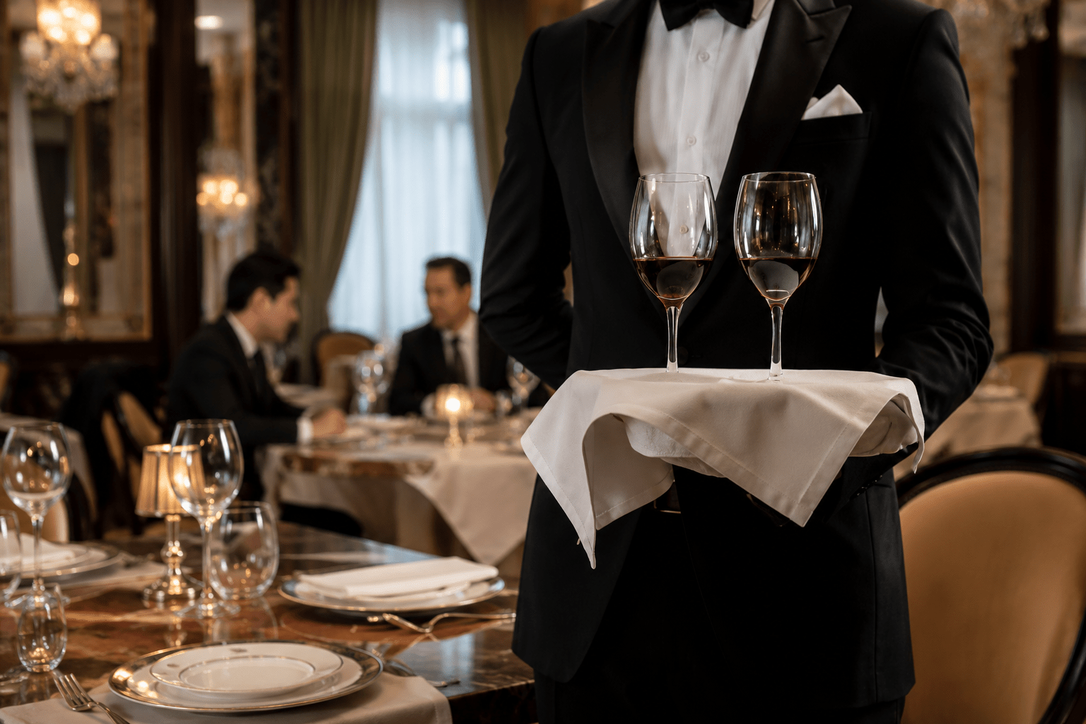 Fine dining table setup with wine service